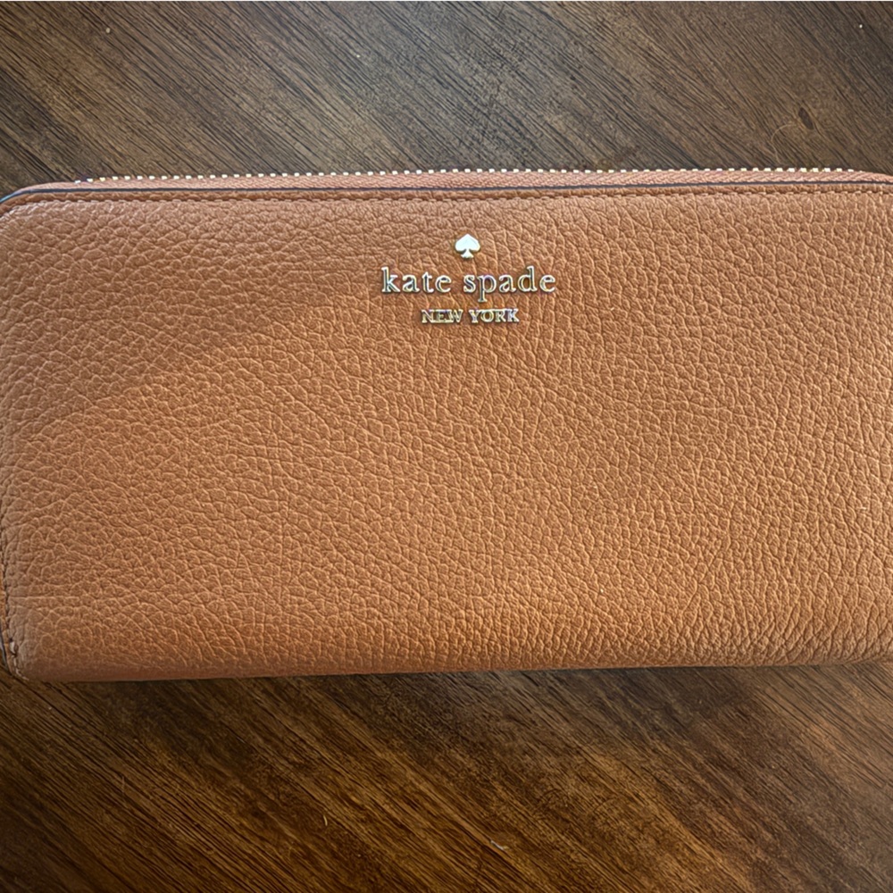 kate spade New York Pebbled Leather Zip Wallet in brown